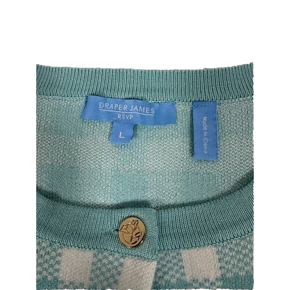 Draper James Lg Blue White Checked Button Cardigan In Excellent Preowned Cond0 - Picture 3 of 5